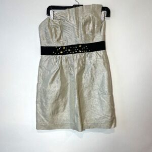 Phoebe Couture Strapless Cocktail Mini Dress Size 8‎ Metallic Gray Rhinestones